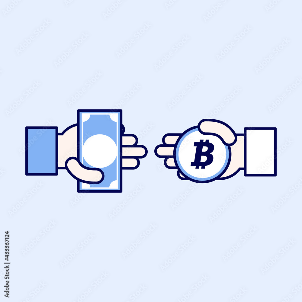 Exchange of cryptocurrency for traditional money icon. Exchange of cryptocurrency for traditional money icon.