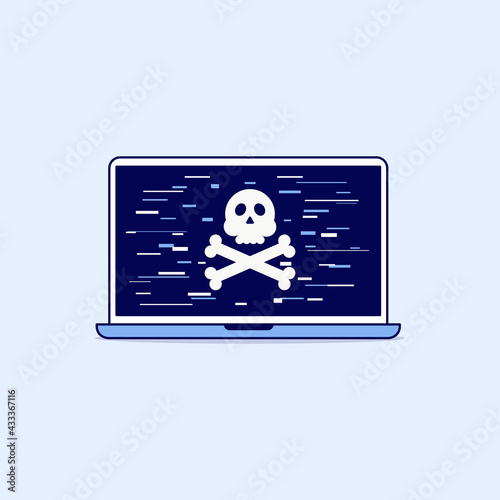 Laptop with skull on the screen line icon design.