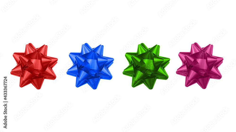Four bows isolated on white background. Christmas ornaments, festive element, presents wrapping decor. Four bows isolated on white background. Christmas ornaments, festive element, presents wrapping decor.