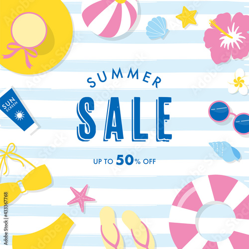 summer vector background with beach icons for banners, cards, flyers, social media wallpapers, etc.