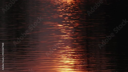 sunset reflection on the water, beautiful water ripples, golden color