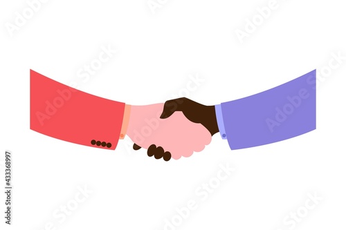 Handshake of business partners.Strong and firm handshake clap. Vector flat style illustration symbol of success, agreement, good deal, partnership concepts isolated on white background.