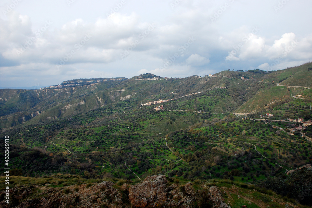 Green panorama of the mountain above Reggio Calabria