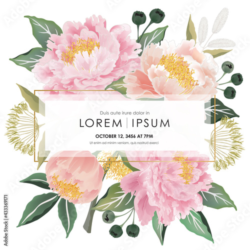 Cuadro en lienzo Vector illustration of a beatiful floral frame in spring for Wedding, anniversary, birthday and party