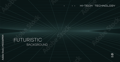Abstract wireframe horizon. Large amount of data. 3D futuristic vector illustration.