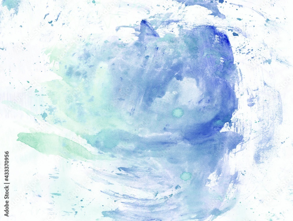 Hand drawn watercolor brush stroke painting and splashing. Abstract modern colorful cool tone watercolor on white paper, Background copy space for the text. -illustration