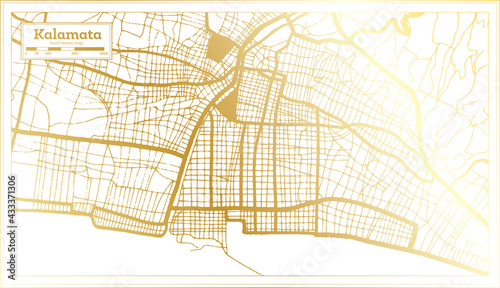 Kalamata Greece City Map in Retro Style in Golden Color. Outline Map.