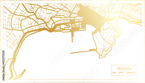 Kavala Greece City Map in Retro Style in Golden Color. Outline Map.