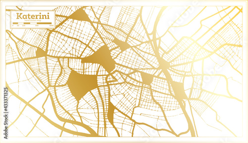 Katerini Greece City Map in Retro Style in Golden Color. Outline Map.