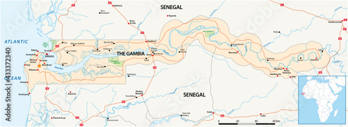 Road map of the West African state of Gambia photo