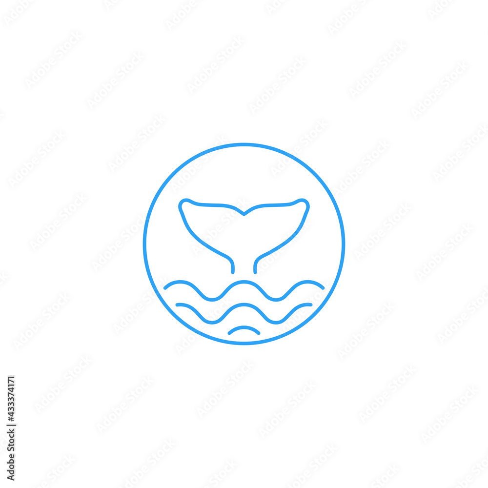 Minimalist Line Art Logo Whale Tail Vector, Design and Illustration of Humpback Blue Whale