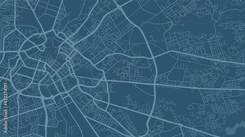 Blue Manchester city area vector background map, streets and water cartography illustration.