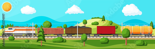 Cargo rail transportation, nature landscape