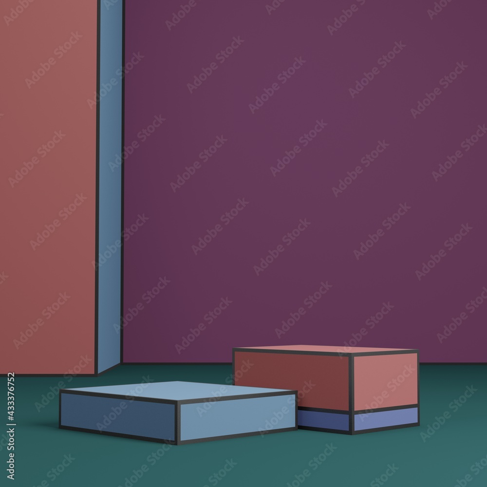 Abstract geometric blank empty space minimal pop art style product cosmetic banner advertising cylinder platform podiums stand show display mock up pastel colour background studio. 3d rendering. Abstract geometric blank empty space minimal pop art style product cosmetic banner advertising cylinder platform podiums stand show display mock up pastel colour background studio. 3d rendering.
