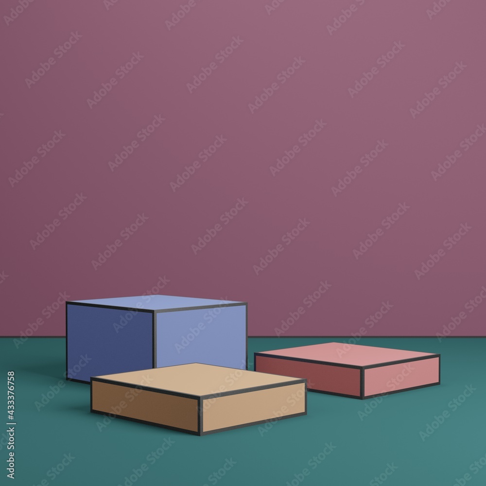 Abstract geometric blank empty space minimal pop art style product cosmetic banner advertising cylinder platform podiums stand show display mock up pastel colour background studio. 3d rendering. Abstract geometric blank empty space minimal pop art style product cosmetic banner advertising cylinder platform podiums stand show display mock up pastel colour background studio. 3d rendering.