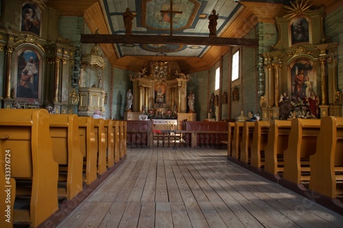 Interior of the wooden church of St. Martin from the 18th century in Maurzyce (Poland) 