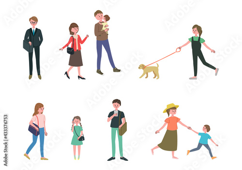 街中の人々の全身イラストセット