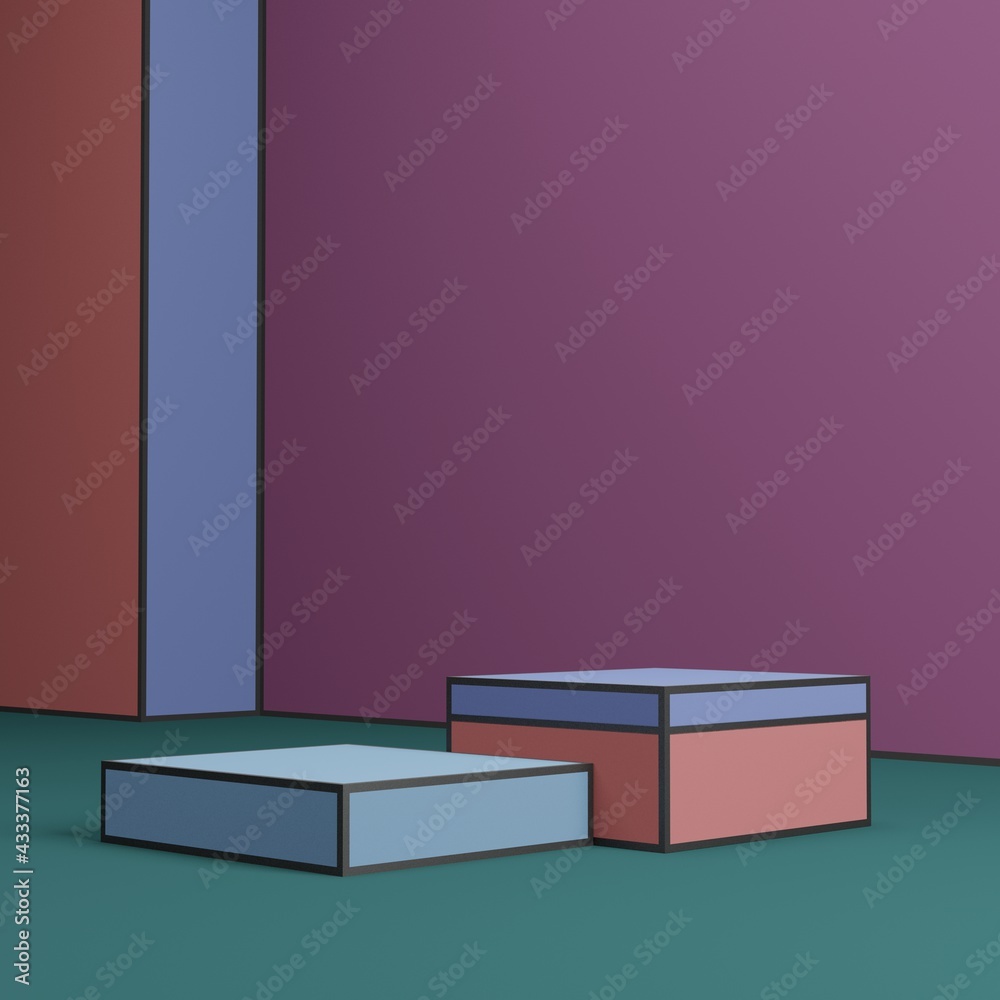 Abstract geometric blank empty space minimal pop art style product cosmetic banner advertising cylinder platform podiums stand show display mock up pastel colour background studio. 3d rendering. Abstract geometric blank empty space minimal pop art style product cosmetic banner advertising cylinder platform podiums stand show display mock up pastel colour background studio. 3d rendering.