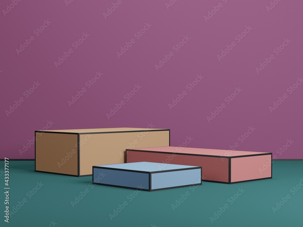 Abstract geometric blank empty space minimal pop art style product cosmetic banner advertising cylinder platform podiums stand show display mock up pastel colour background studio. 3d rendering. Abstract geometric blank empty space minimal pop art style product cosmetic banner advertising cylinder platform podiums stand show display mock up pastel colour background studio. 3d rendering.