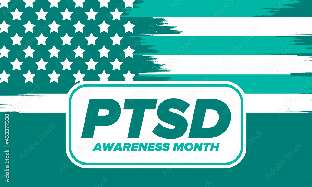 PTSD Awareness Month in June. Post Traumatic Stress Disorder. Celebrated annual in United States. Medical health care and awareness design. Poster, card, banner and background. Vector illustration PTSD Awareness Month in June. Post Traumatic Stress Disorder. Celebrated annual in United States. Medical health care and awareness design. Poster, card, banner and background. Vector illustration