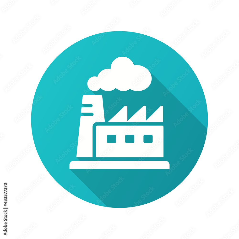 Factory icon with long shadow for graphic and web design. Factory icon with long shadow for graphic and web design.