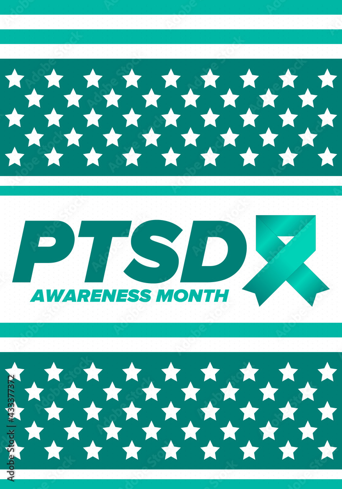 PTSD Awareness Month in June. Post Traumatic Stress Disorder. Celebrated annual in United States. Medical health care and awareness design. Poster, card, banner and background. Vector illustration PTSD Awareness Month in June. Post Traumatic Stress Disorder. Celebrated annual in United States. Medical health care and awareness design. Poster, card, banner and background. Vector illustration