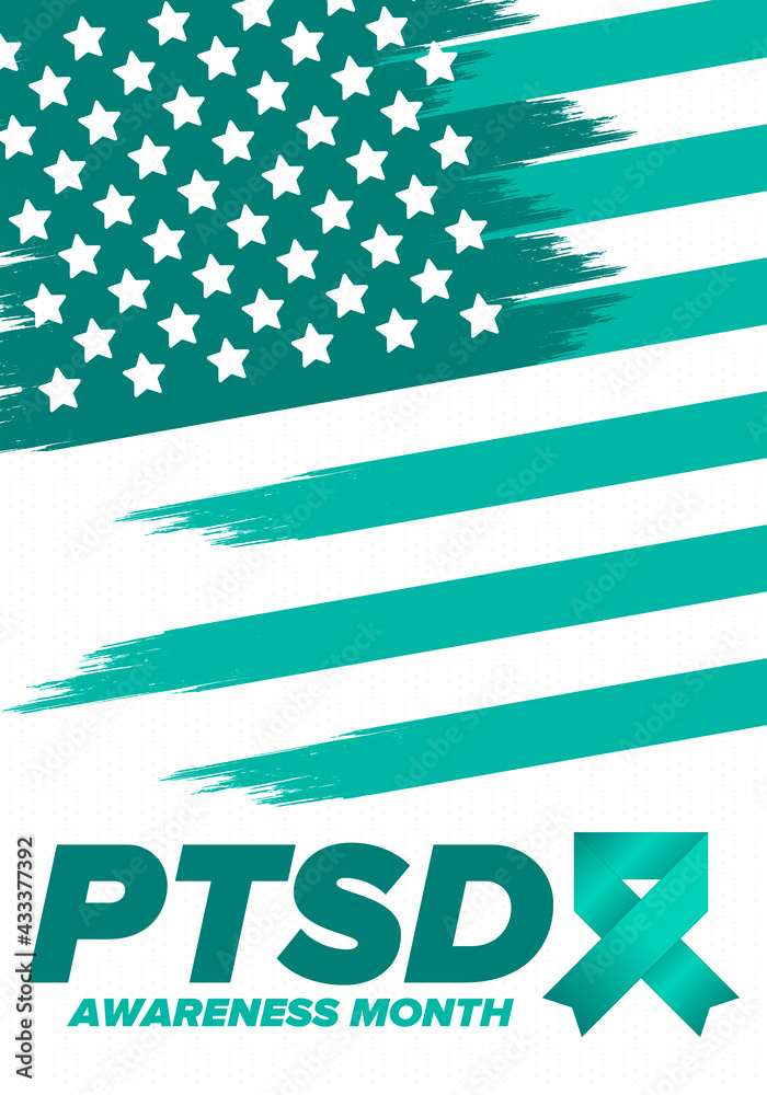 PTSD Awareness Month in June. Post Traumatic Stress Disorder. Celebrated annual in United States. Medical health care and awareness design. Poster, card, banner and background. Vector illustration PTSD Awareness Month in June. Post Traumatic Stress Disorder. Celebrated annual in United States. Medical health care and awareness design. Poster, card, banner and background. Vector illustration