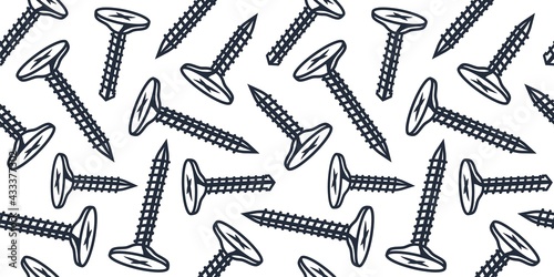 Screw seamles pattern. Sihlouette nail or nails for carpentry and building