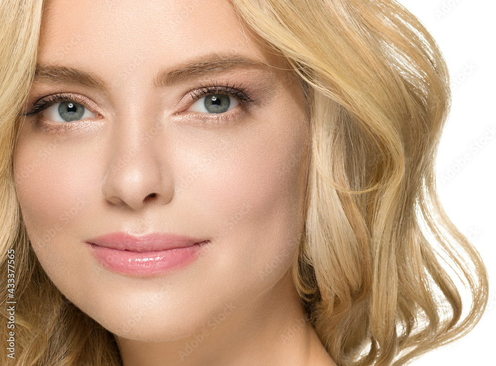 Blonde Hair Woman Beautiful Curly Hairstyle Wavy Long hair. Isolated on white. Studio shot. Blonde Hair Woman Beautiful Curly Hairstyle Wavy Long hair. Isolated on white. Studio shot.