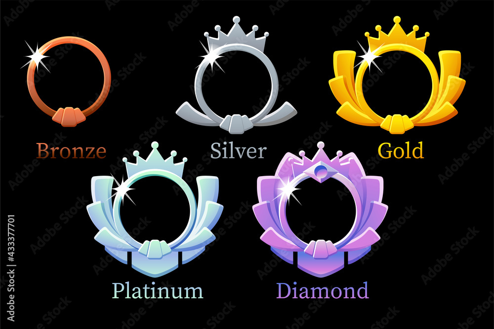 Frame game rank, gold, silver, platinum, bronze, diamond round avatar