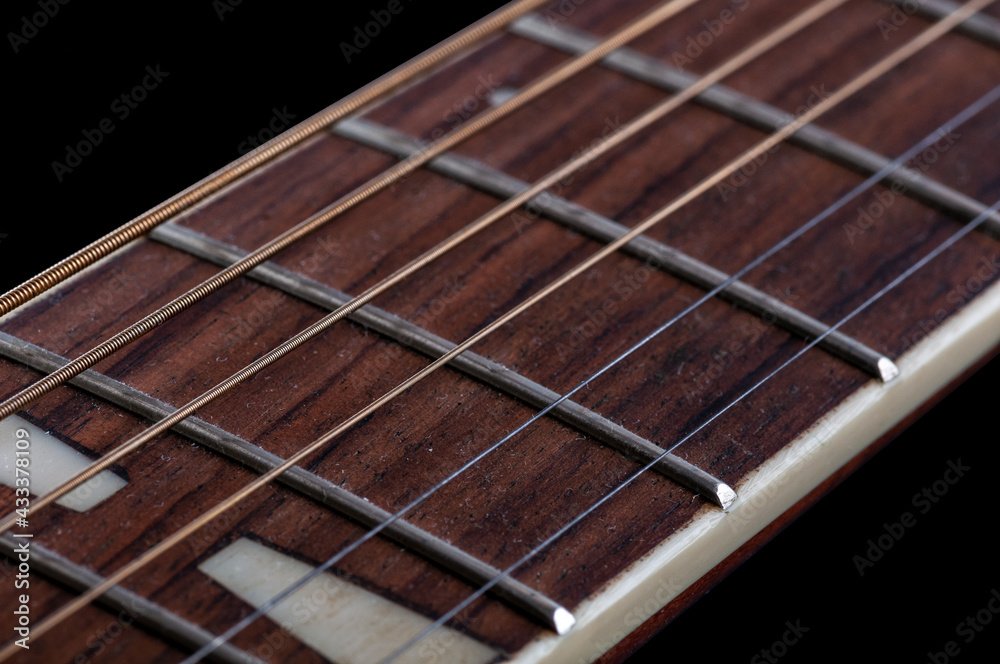 Wooden neck for acoustic guitar. Dust, discontinued music lessons. Abandoned game Wooden neck for acoustic guitar. Dust, discontinued music lessons. Abandoned game