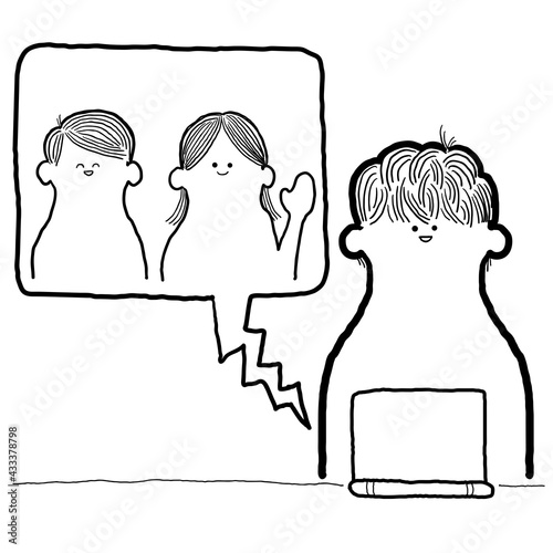 オンライン帰省をする男性のイラスト
