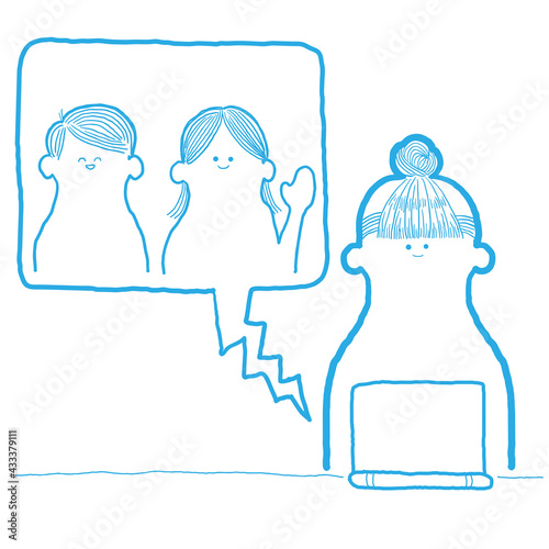 オンライン帰省をする女性のイラスト