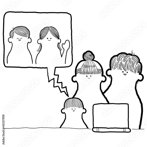 オンライン帰省をする家族のイラスト