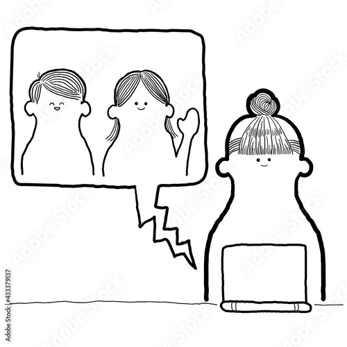 オンライン帰省をする女性のイラスト