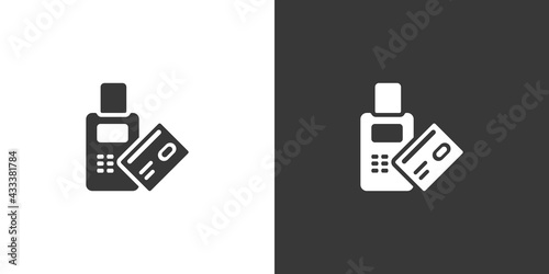 Pay with credit card reader machine. Swiping terminal payment. Commerce icon