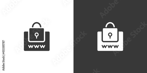 Secure web navigation. Security padlock. Internet concept. Isolated icon on black and white background. Commerce glyph vector illustration
