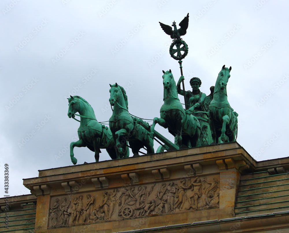 2018.06.11 Berlin Brandenburg Gate, most famous monument of
Berlin symbol of the city in Romanesque Doric style with the quadriga
on top of the monument
