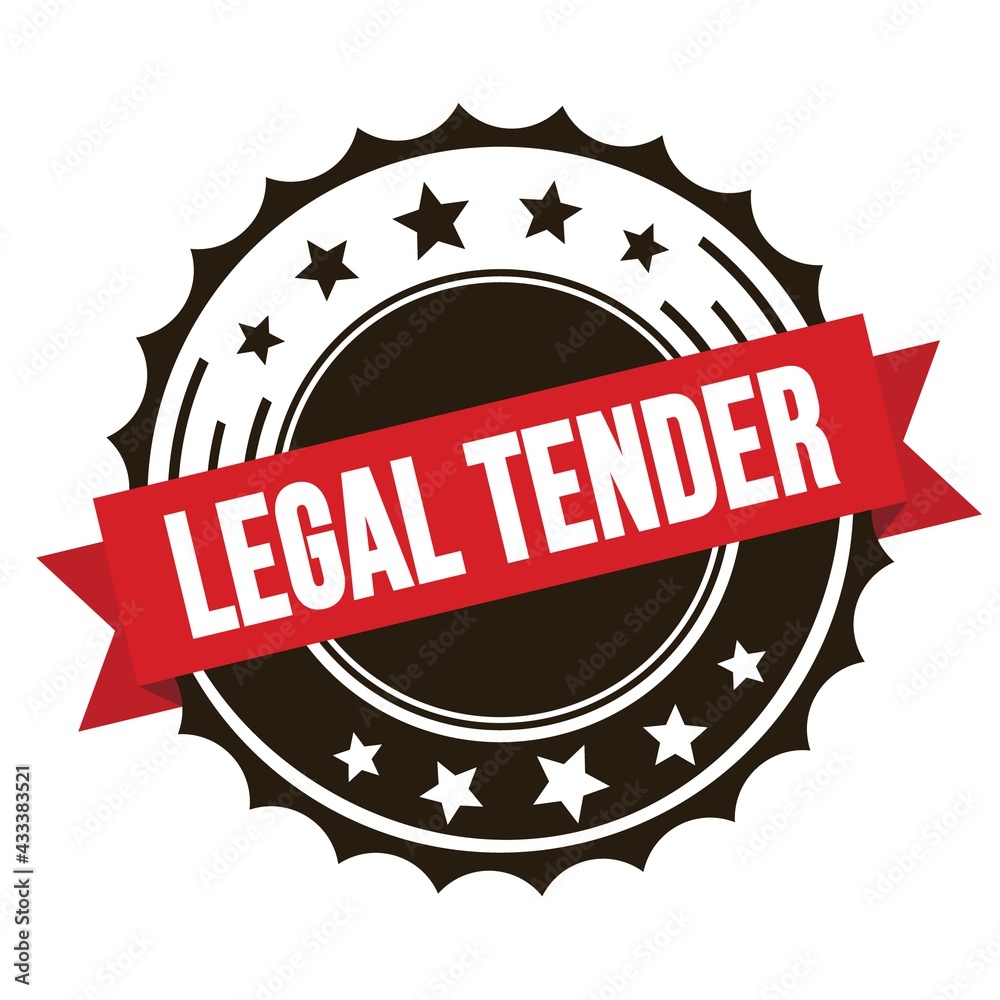 LEGAL TENDER text on red brown ribbon stamp. LEGAL TENDER text on red brown ribbon stamp.