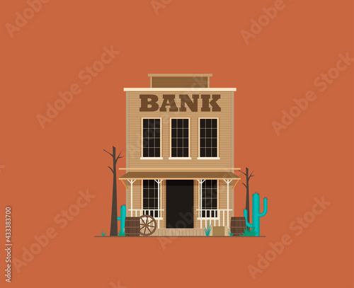 Western town saloon in flat design style isolated on color background