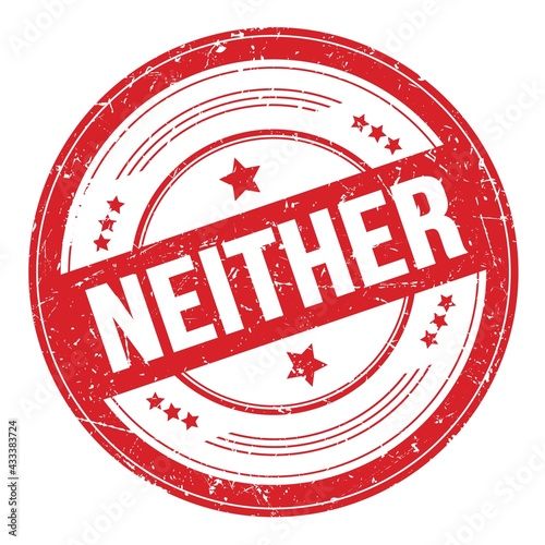 NEITHER text on red round grungy stamp.