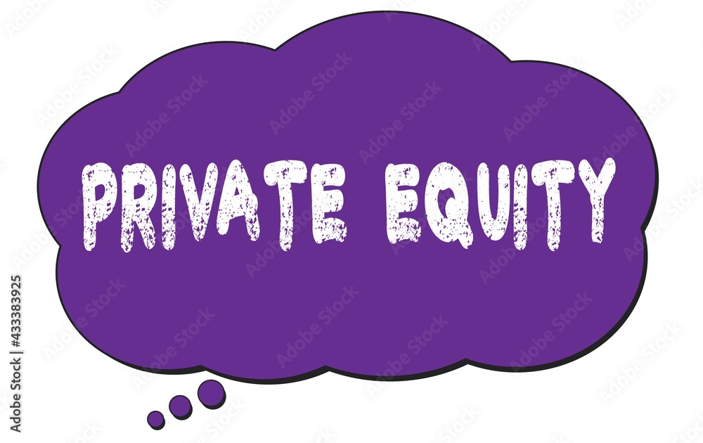 PRIVATE EQUITY text written on a violet thought cloud bubble. PRIVATE EQUITY text written on a violet thought cloud bubble.