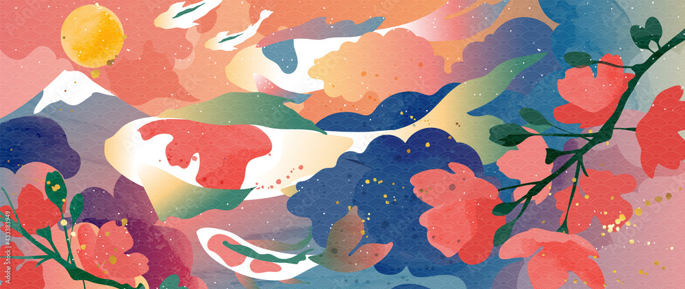 Luxury oriental style background vector. Japanese oriental line art