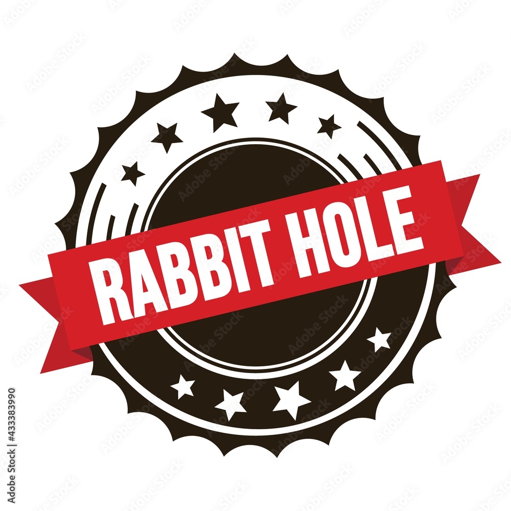 RABBIT HOLE text on red brown ribbon stamp. RABBIT HOLE text on red brown ribbon stamp.