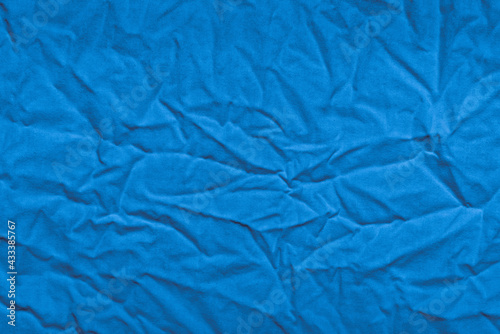 blue textured crumpled cotton fabric