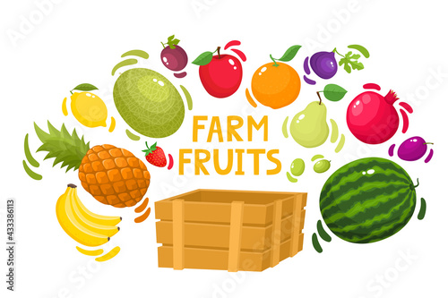 Vector illustration of cartoon different healthy vegetables in box