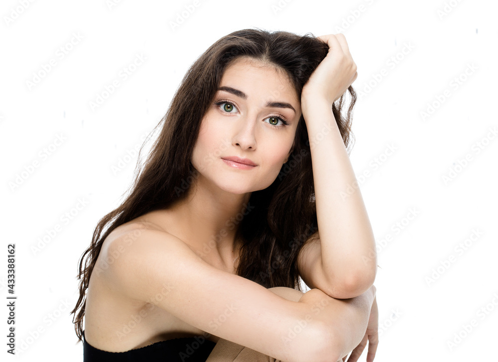 Young beautiful woman face healthy skin natural make up isolated on white Young beautiful woman face healthy skin natural make up isolated on white