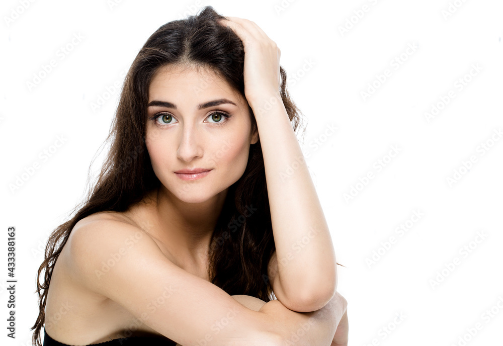 Young beautiful woman face healthy skin natural make up isolated on white Young beautiful woman face healthy skin natural make up isolated on white