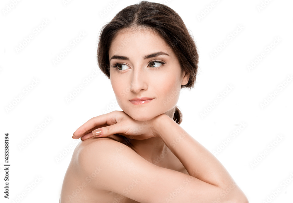 Young beautiful woman face healthy skin natural make up isolated on white Young beautiful woman face healthy skin natural make up isolated on white