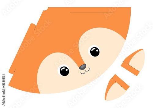Printable fox paper hat. Party die cut template for birthday, christmas, baby shower. Fun accessory for entertainment. Print, cut and glue. Vector stock illustration.